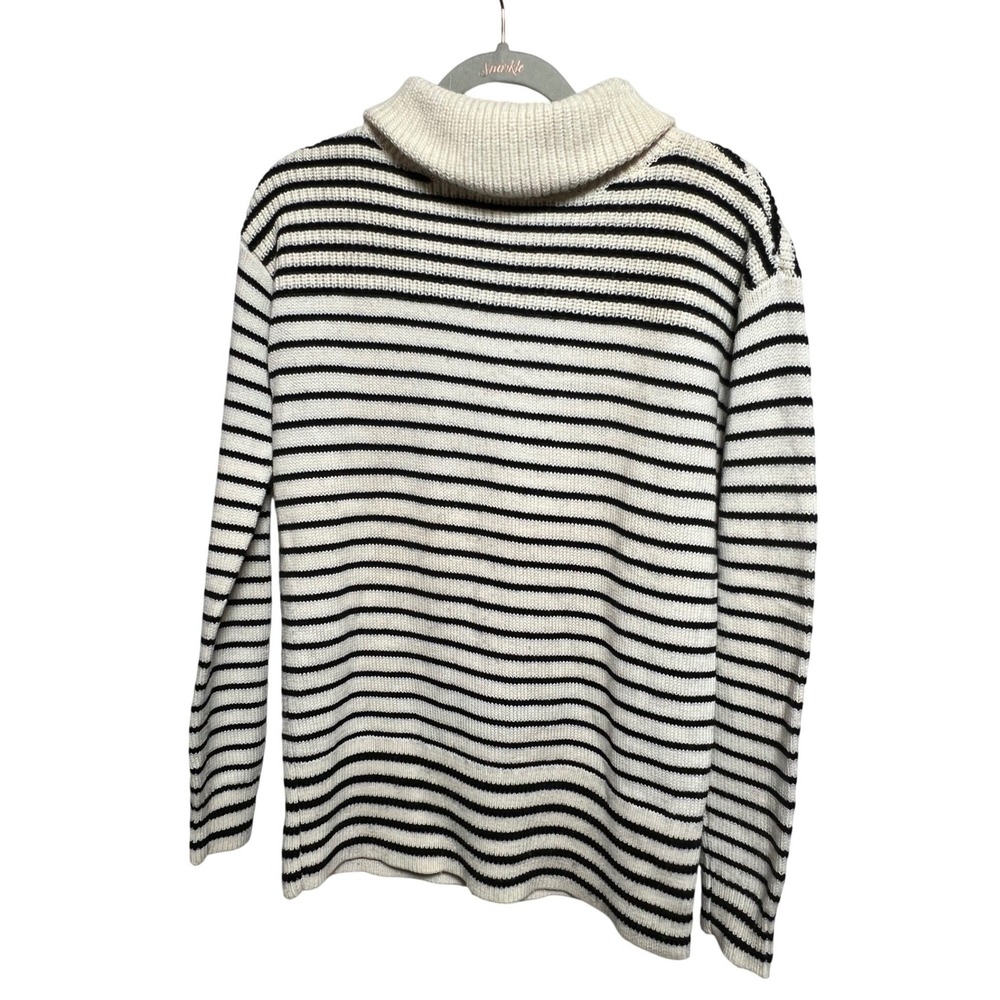 ATM Womens Sweater Merino Wool Striped S Cream Black Turtleneck Pullover